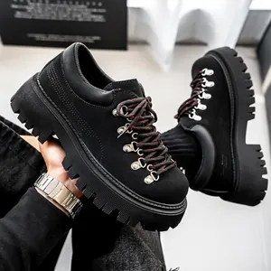 Modieuze retro PU lederen Derby schoenen voor heren met ronde neus en dikke profielzool voor extra hoogte en comfort in dagelijks gebruik