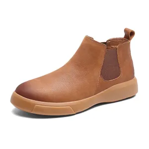 Luxe bruine Chelsea boots in Britse stijl voor heren met comfortabele elastische zijden