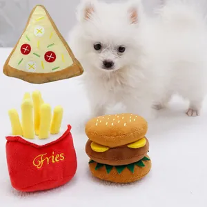 Squeaky fastfood pluche huisdierenspeelgoed in de vorm van burger, frietjes en pizza