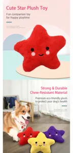 Cute star-shaped squeaky plush toy for dogs featuring soft fabric and embroidered faces