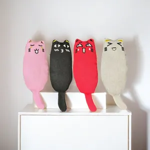 Group of four colorful plush catnip toys featuring cute embroidered cat faces for pet play.