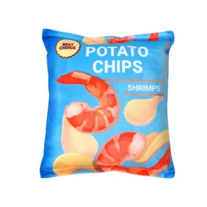 Jouet en peluche pour chien en forme de sac de chips aux crevettes bleues avec papier froissé