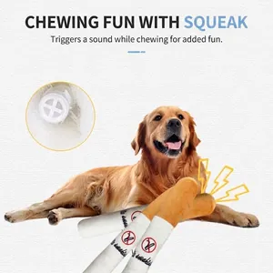 Cigarette shaped plush squeaky toy for dogs with soft fabric and interactive squeaker