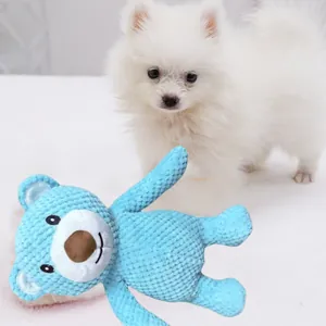 Langlebiges blaues Cord-Quietsch-Bären-Plüschtier für Hunde und Katzen zur Zahnpflege