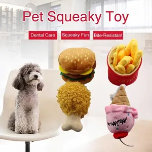 Giocattolo di Peluche per Cani Cigolante Simulazione Fast Food Burger Patatine Fritte Coscia di Pollo Forma di Gelato Giocattolo da Masticare per la Pulizia dei Denti Animale Interattivo