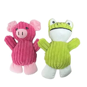 Juguetes de peluche para perros de pana duraderos con formas de cerdo rosa y rana verde