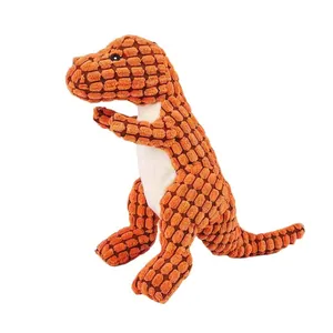 Duurzaam oranje piepend pluchen dinosaurus hondenkauwspeeltje voor grote honden