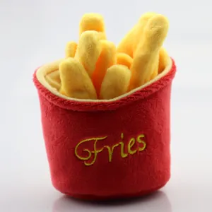 Gioco di peluche sonoro per cani a forma di secchiello rosso di patatine fritte