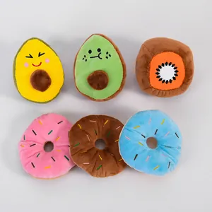 Lot de 6 jouets en peluche pour chiens avec motifs avocat, kiwi et donuts colorés