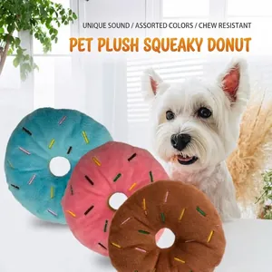 Süßer Donut Plüsch Hundespielzeug Quietschen Beißfest Haustier Backenzahn Spielzeug Weich Gefüllte Donut Stickerei Für Hunde