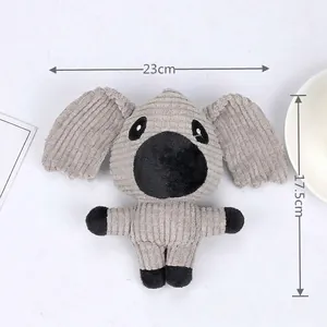 Gray corduroy squeaky elephant plush dog toy for chewing and molar boredom relief 23cm
