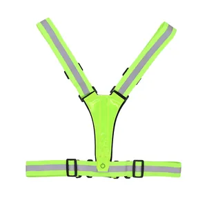 High-visibility neon green LED reflective safety vest for night running and cycling
