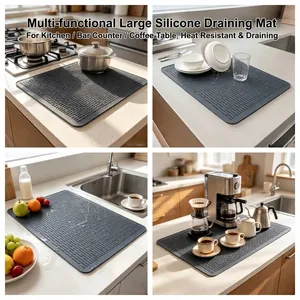 Tappetino in Silicone Resistente al Calore Grande Tovaglietta Drenante per Cucina Protezione per Piano di Lavoro Pieghevole per Pentole Piatti Grigio Nero