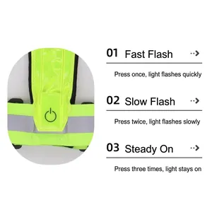 LED reflective safety vest with 3 lighting modes for night running and cycling