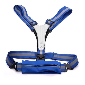 Adjustable blue LED reflective safety vest with zipper waist pouch for night running