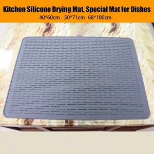 Grande tappetino scolapiatti in silicone grigio con trama antiscivolo resistente al calore