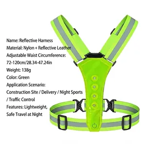 Verstelbaar neongroen LED reflecterend veiligheidsvest met Y-riem voor nachtlopen