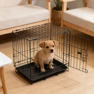 Cage pliable en fil de fer noir pour petits chiens et chats avec plateau amovible
