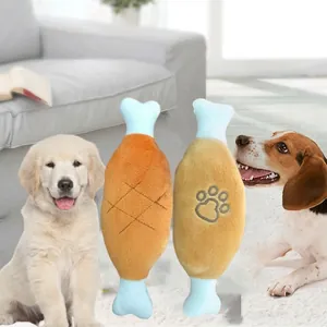 Quietschende Hähnchenkeule Plüsch Haustierspielzeug Hund Kuschelknochen Weiches Interaktives Beißspielzeug Für Hunde