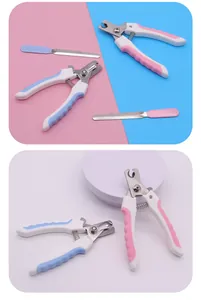 Mehrwinkel-Ansicht professioneller Nagelknipser-Sets für Hunde und Katzen in Rosa und Blau