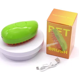 Electric pet spray massage brush with green mango design and USB charging cable