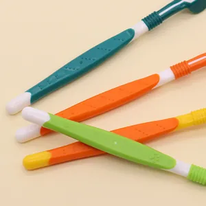 Three-headed pet toothbrush with soft bristles and long non-slip handle for dogs