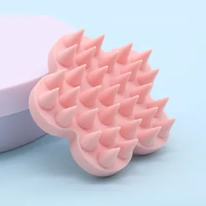 Pink silicone pet massage brush with soft conical teeth for cat and dog grooming
