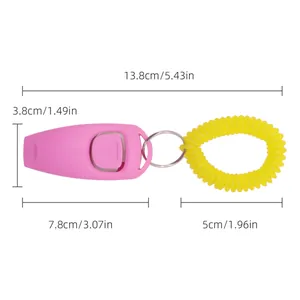 Professional 2-in-1 pet training clicker and whistle set with yellow elastic wrist strap dimensions