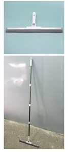 Vista detallada y montaje completo del limpiaparabrisas de suelo para limpieza de baños