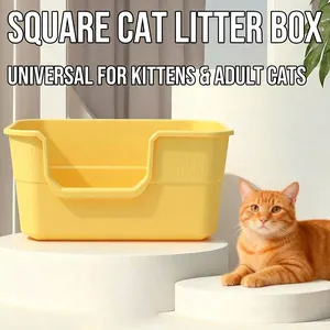 Moderner quadratischer gelber offener Katzenklo für Kätzchen und erwachsene Katzen.