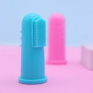 Cepillo de dientes de silicona para perros y gatos para limpieza bucal en azul y rosa