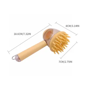 Long-handle silicone pet bath brush with soft bristles for deep cleaning dogs and cats