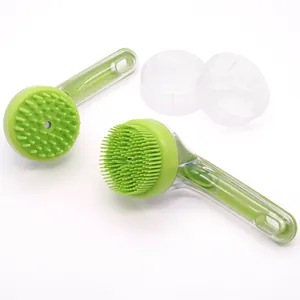 Long handle pet bath brush with silicone bristles for cats and dogs, green