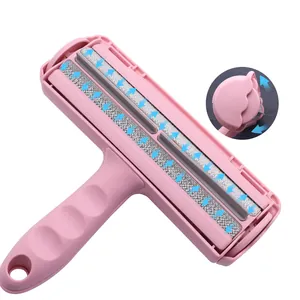 Pink pet hair remover roller for furniture and clothes with effective static lint brush
