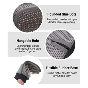 Guante de aseo gris para mascotas con puntas de goma suave para masaje
