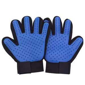 Guantes azules de aseo para perros y gatos con cerdas de silicona
