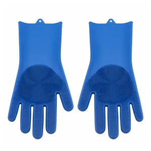 Par de guantes de silicona azul para masaje y limpieza de mascotas, elimina el pelo