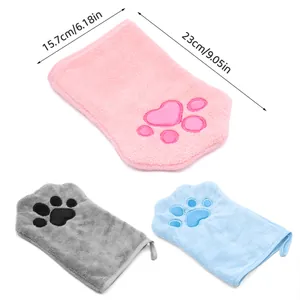 Guantes de toalla absorbentes de microfibra para mascotas en rosa, azul y gris con huellas