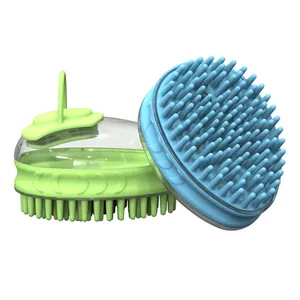 Professional soft silicone pet bathing massage brushes for dogs and cats in blue and green.