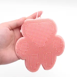 Weiche rosa Silikon-Haustier-Badebürste in Bärenform für die Pflege von Tieren.