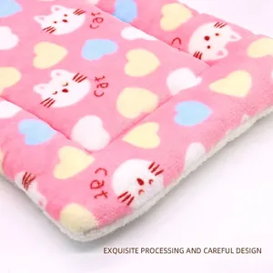 Tappetino in peluche rosa con gatti, morbido letto caldo reversibile per gatti e piccoli cani