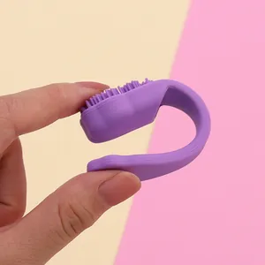 Cepillo de dientes de dedo de silicona púrpura flexible para perros y gatos