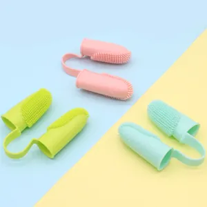 Juego de cepillos de dientes de silicona de doble dedo para cuidado dental de mascotas