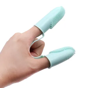 Cepillo de dientes de silicona de doble dedo para limpieza dental de perros y gatos