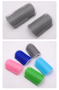 Silicone cat corner self-groomer brushes in various colors for massage and grooming.