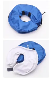 Detailansicht des aufblasbaren Schutzkragens für Haustiere mit blauem Bezug und PVC-Ring.