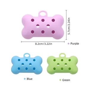 Dispensador de bolsas para excrementos de mascotas de silicona en forma de hueso, 3 colores
