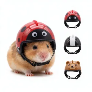 Cute Cartoon Mini Pet Helmet For Hamster Parrot Chinchilla Small Animal Safety Hat With Adjustable Strap Ladybug Bear Star Pattern Pet Photo Props