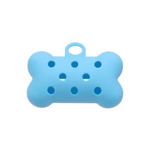 Dispensador duradero de bolsas para excrementos de perro de silicona azul en forma de hueso