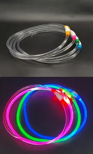 Detailed comparison of rechargeable LED pet collar in unlit and vibrant glowing states